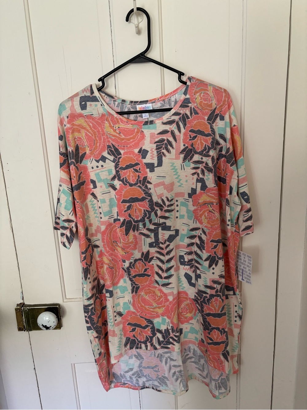 Women’s Floral Print Short Sleeve Top - Coral/Mint